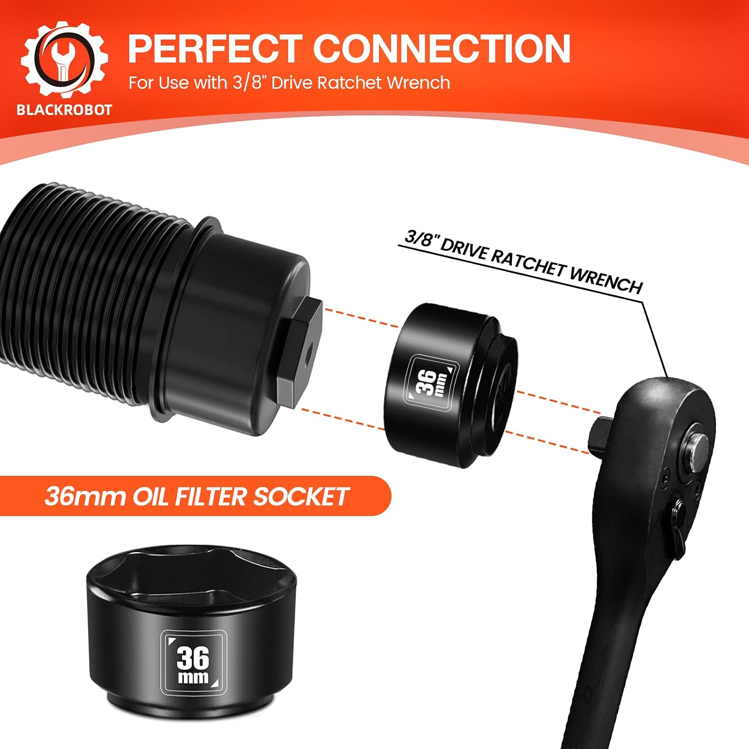 Detalle de BLACKROBOT 36mm Low-Profile Oil Filter Socket, 3/8-Inch Drive, 6-Point