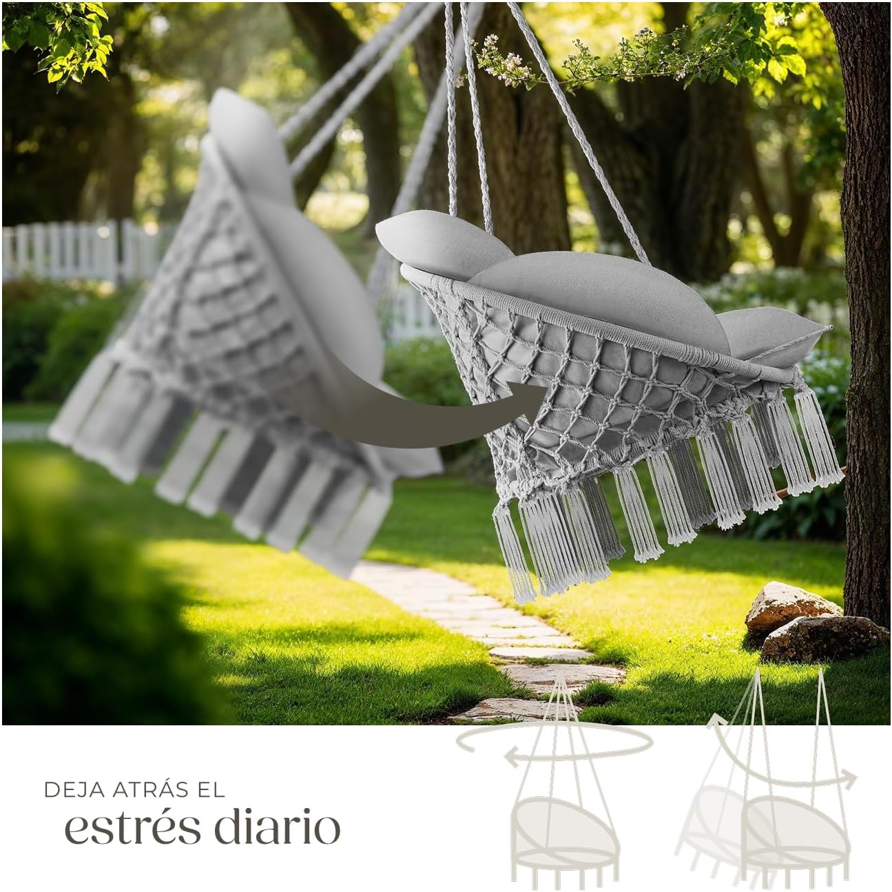 Detalle 2 de tectake Columpio Jardín Exterior silla colgante gris
