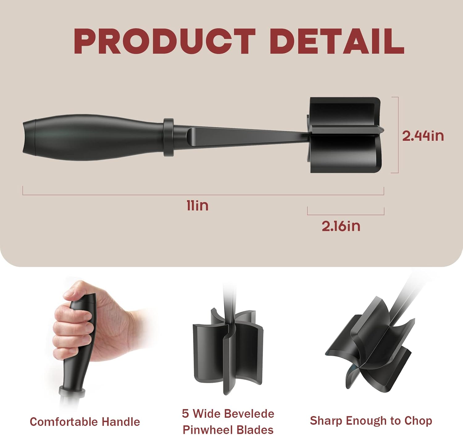 Thumbnail 1 de Meat Chopper & Hamburger Grinder Premium Heat-Resistant Nylon Smasher (Black)