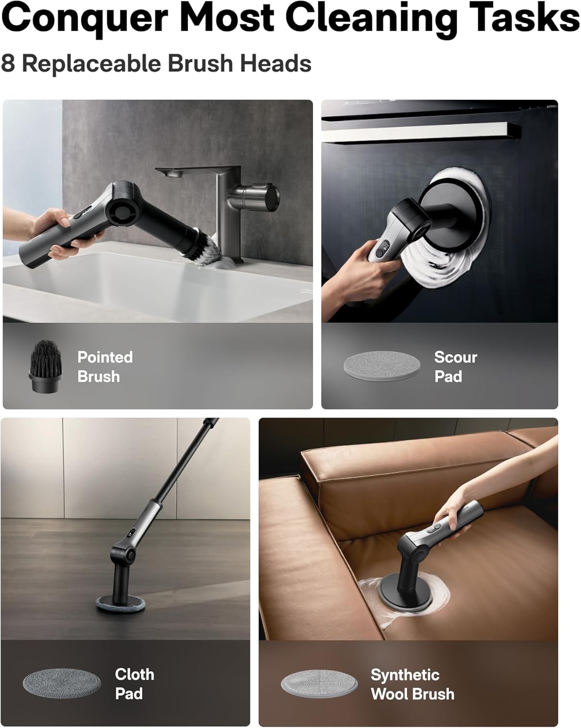 Thumbnail 4 de HOTO Flexi Cordless Electric Spin Scrubber with Adjustable Angle and Extendable Handle
