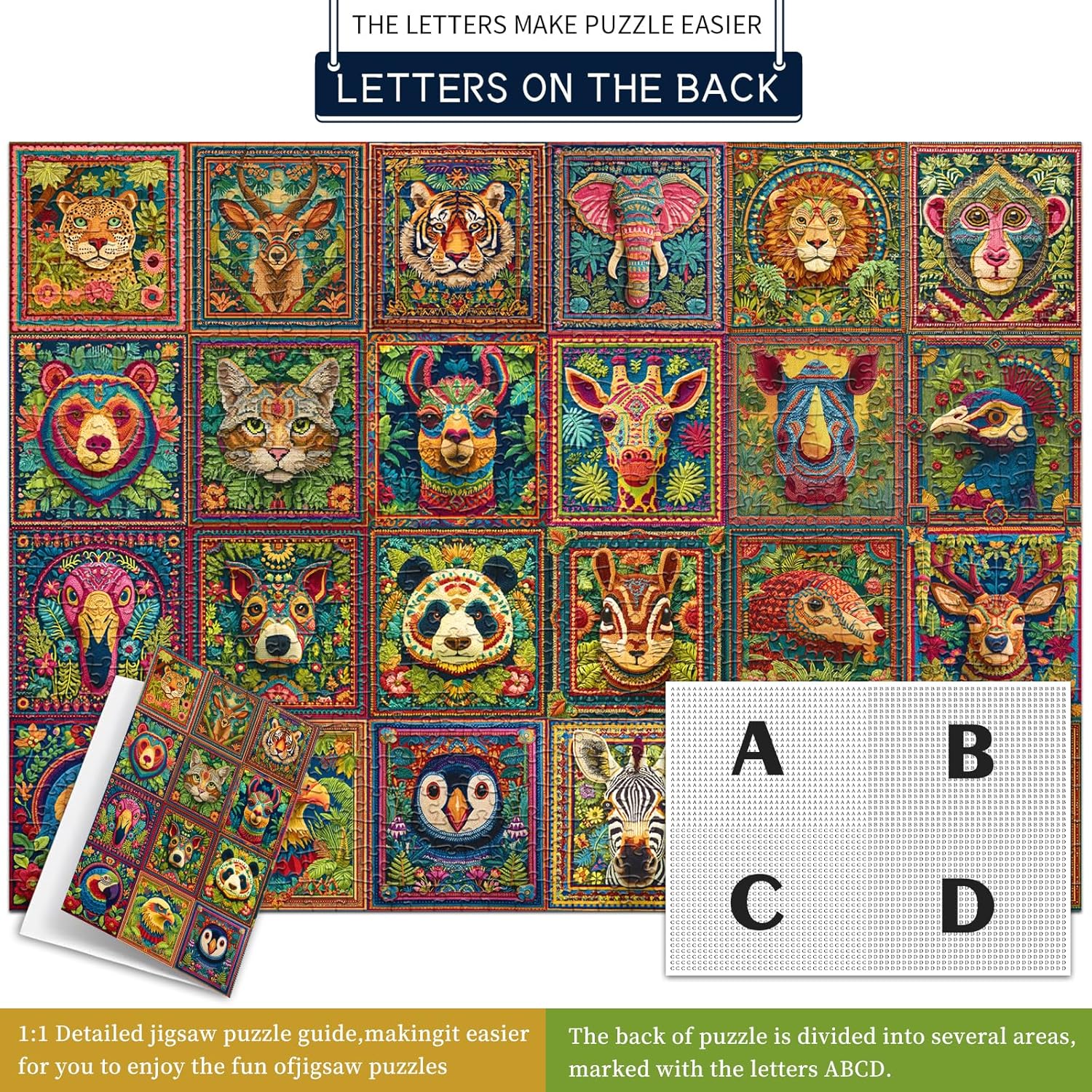 Detalle de HUADADA 1000 Piece Jigsaw Puzzle for Adults – Animal Group Portraits