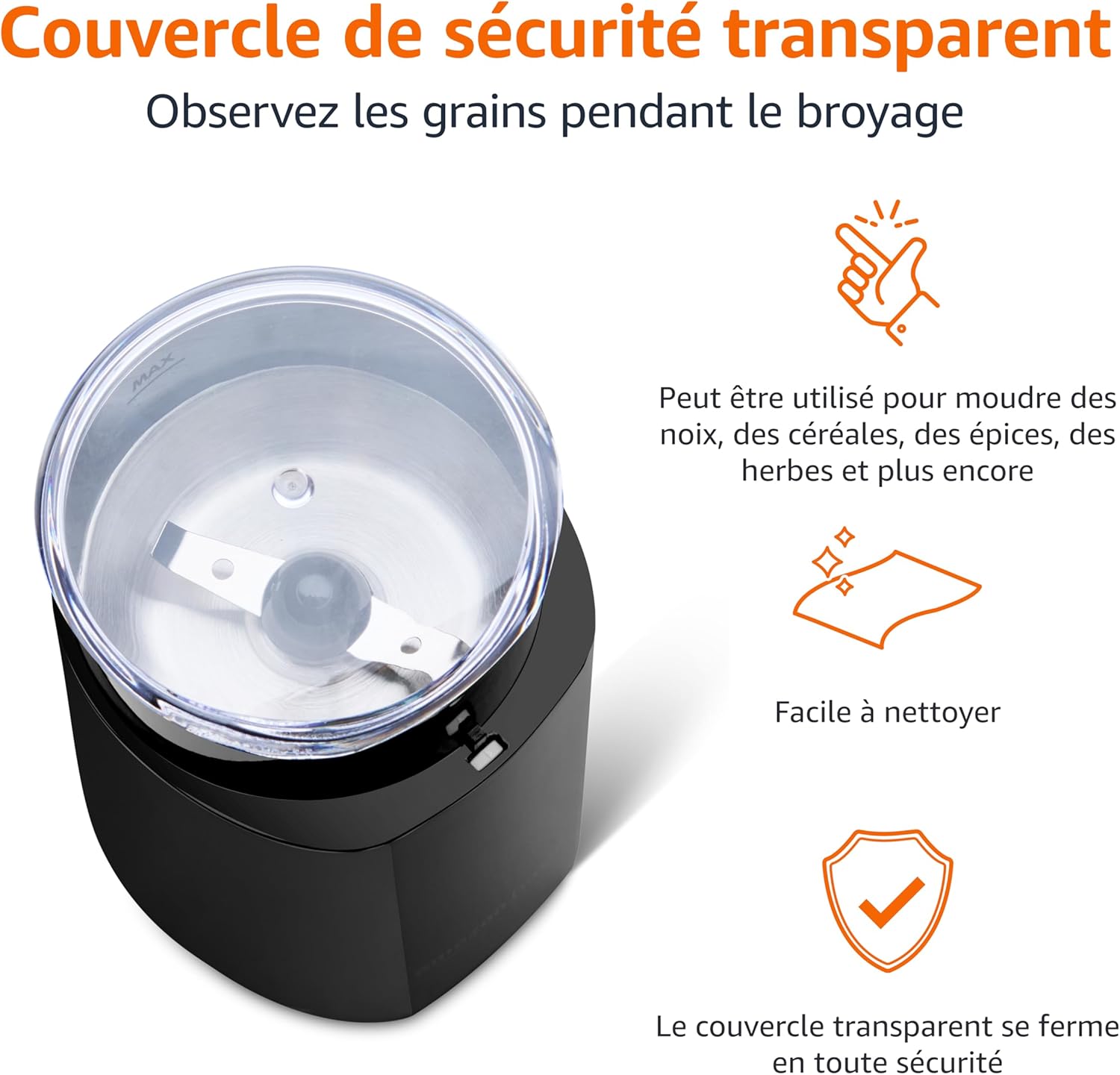 Detalle de Amazon Basics Moulin à café électrique noir — compact et polyvalent