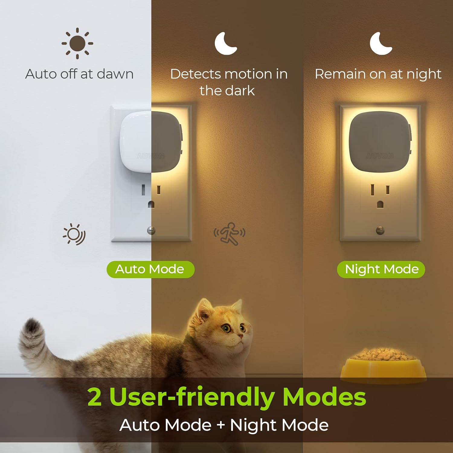 Detalle de AUVON N001A Plug-In LED Backlit Night Lights, 4-Pack, Dimmable with Dual Sensors