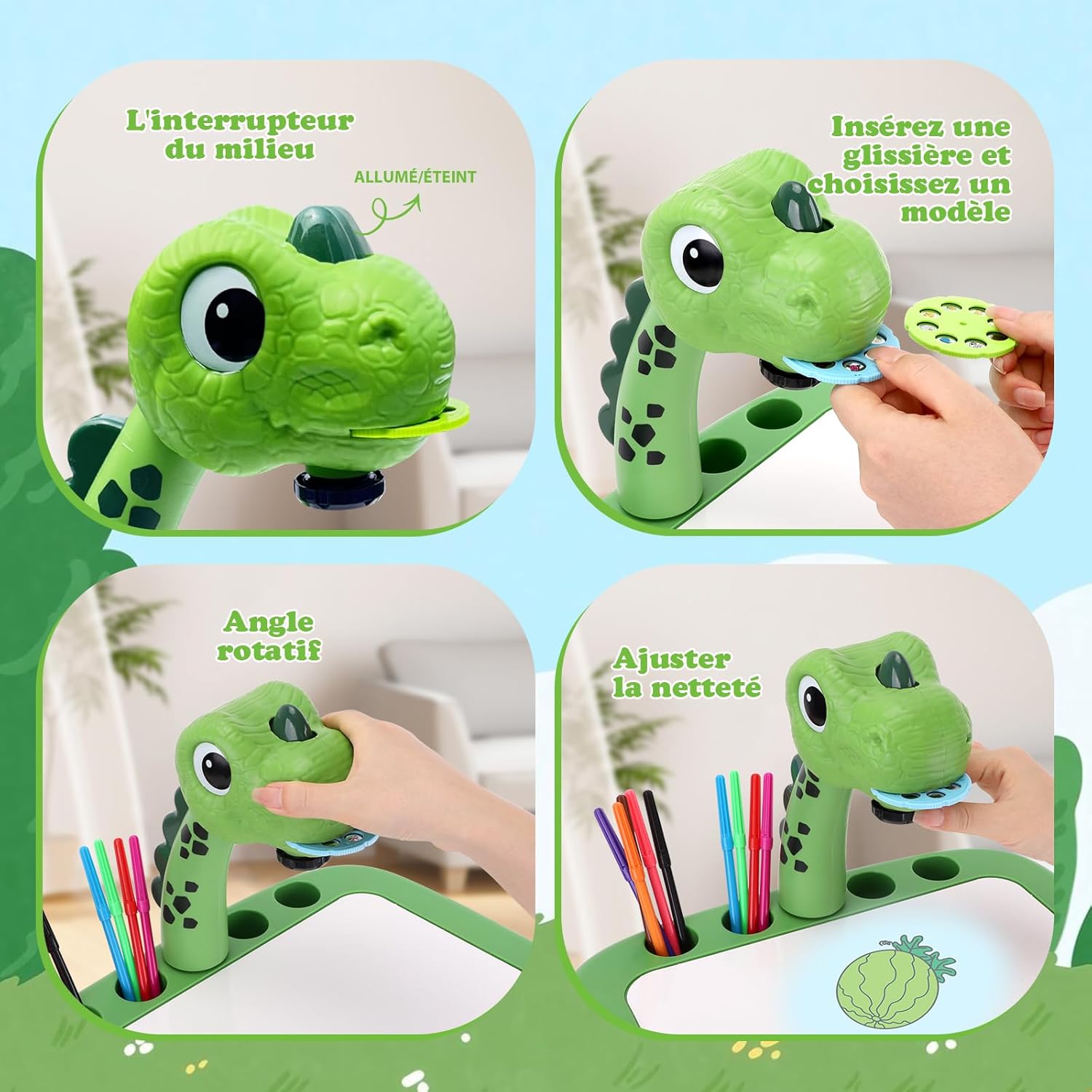 Thumbnail 2 de Projecteur de dessins de dinosaures pour enfants avec 72 modèles et accessoires de coloriage