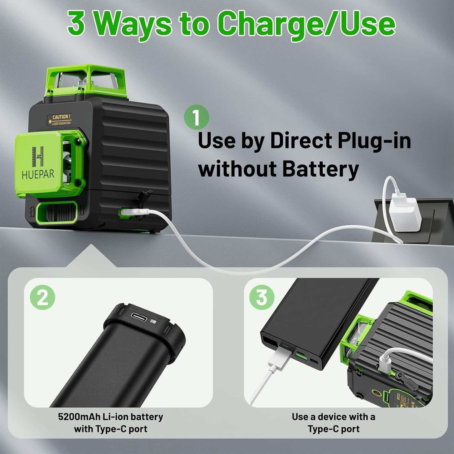 Thumbnail 4 de Huepar B03CG 3D Green Laser Level 5200mAh
