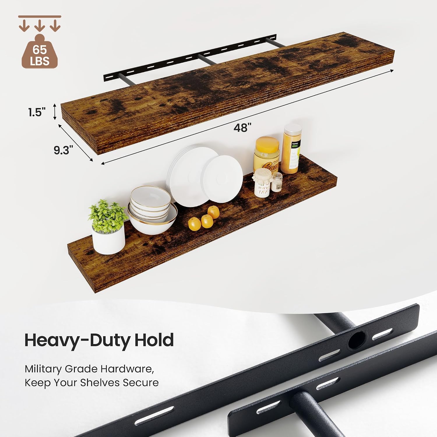 Detalle de Vivelove MDF23.5-48inch-1P-BR Floating Shelf, 48-Inch Rustic Brown Wall Shelf