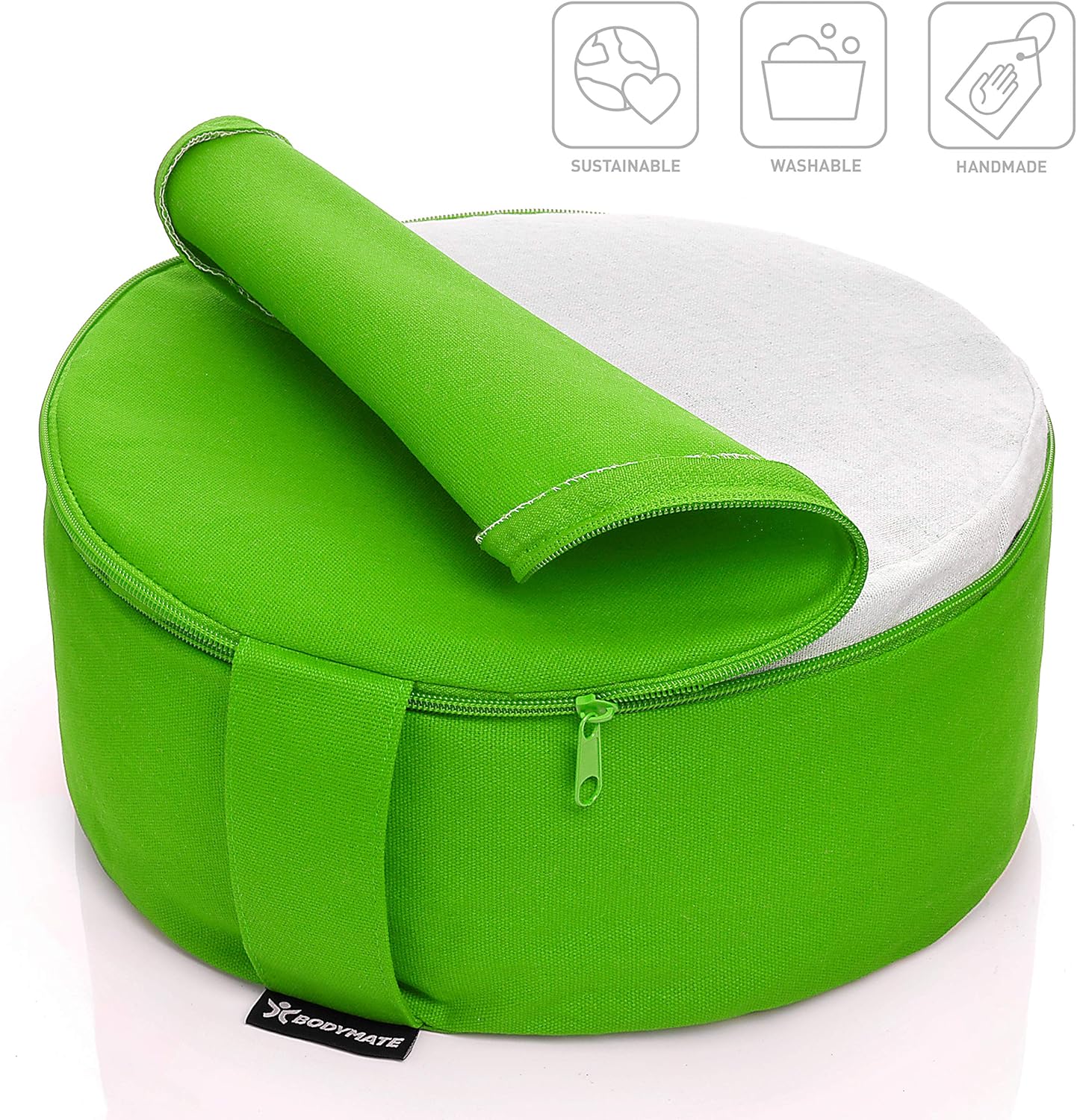 Thumbnail 1 de BODYMATE Coussin de yoga rond en fourrure de sarrasin (zafu) 31 cm – housse 100% coton lavable