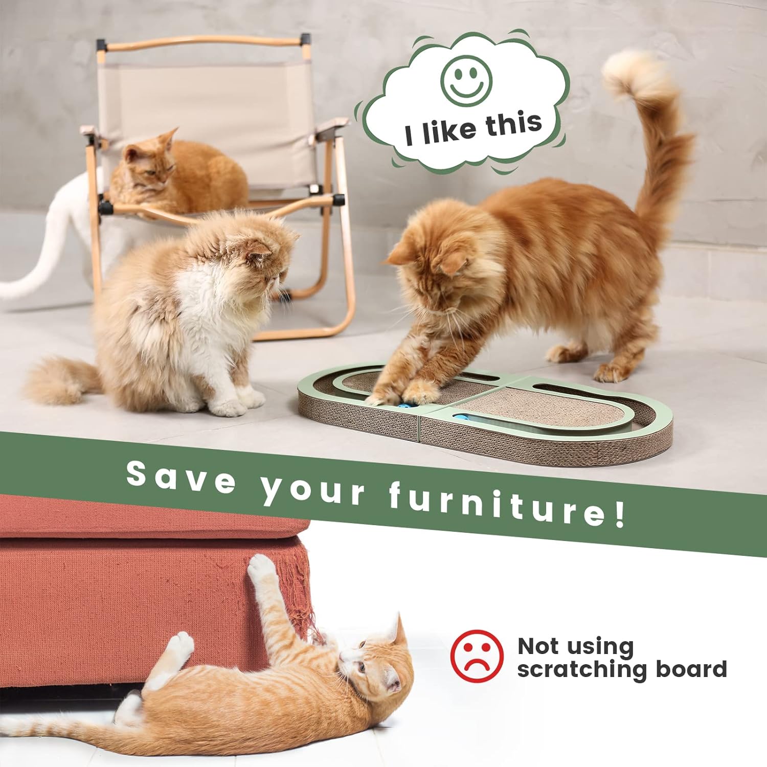 Thumbnail 4 de PETTOM Kratzbrett für Katzen mit Trackball (66 × 30 cm) – doppelseitige Kratzpappe, faltbar