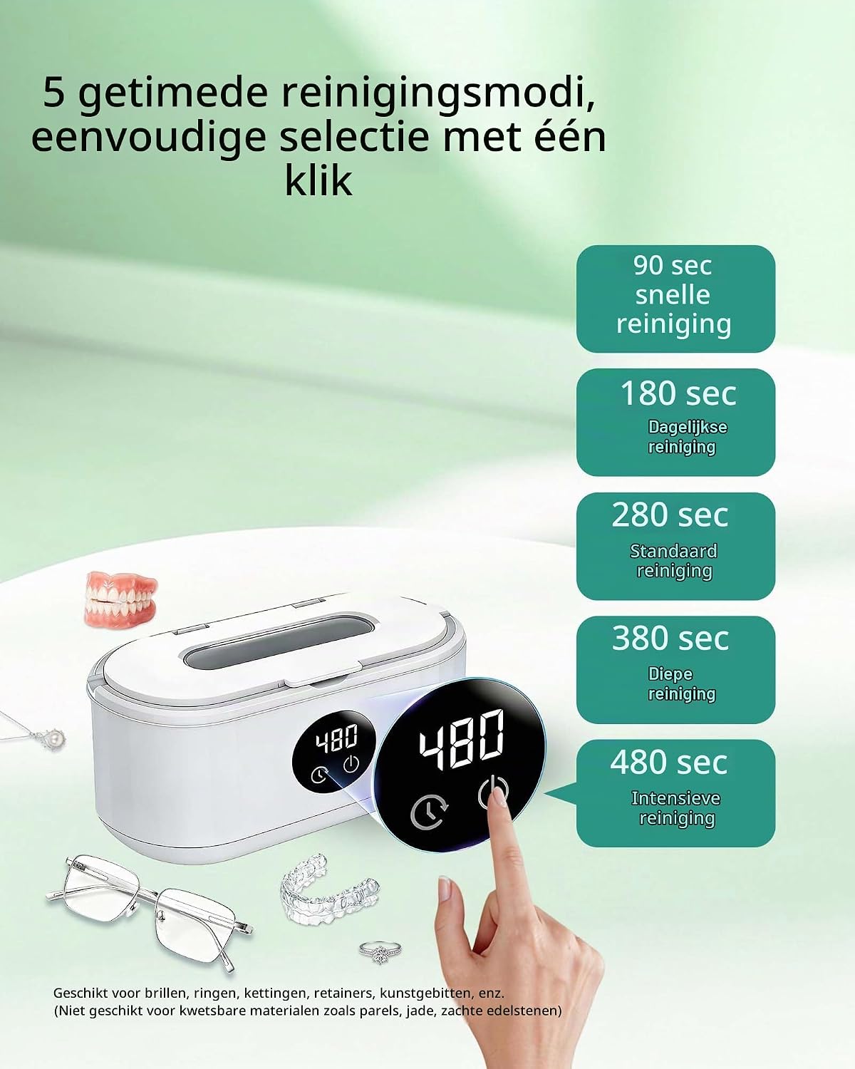 Detalle de Ultrasone reiniger 350 ml met 50 kHz, UV-licht en vijf timerstanden