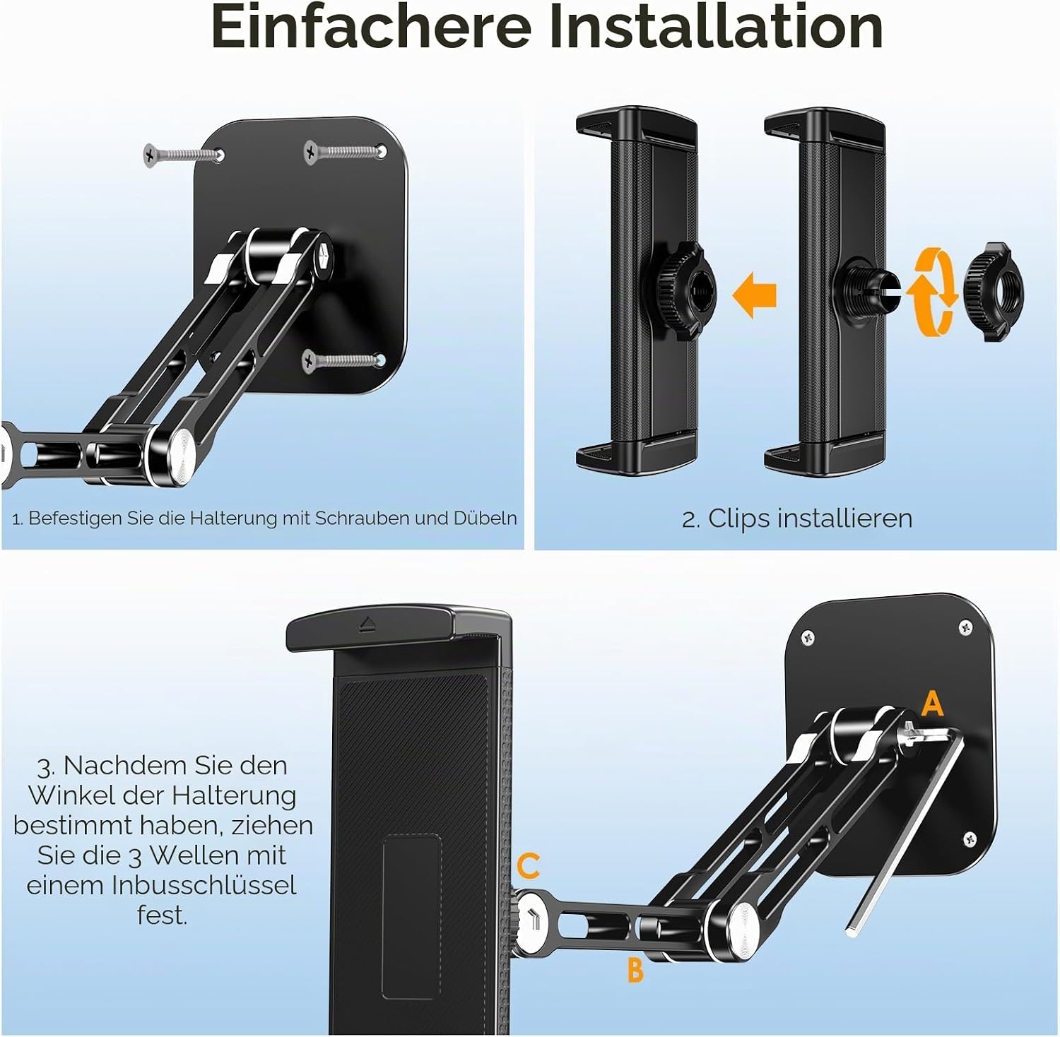 Thumbnail 4 de Lucrave Tablet Wandhalterung aus Aluminium – 360° drehbar, ausziehbar und faltbar (4,7–13\")