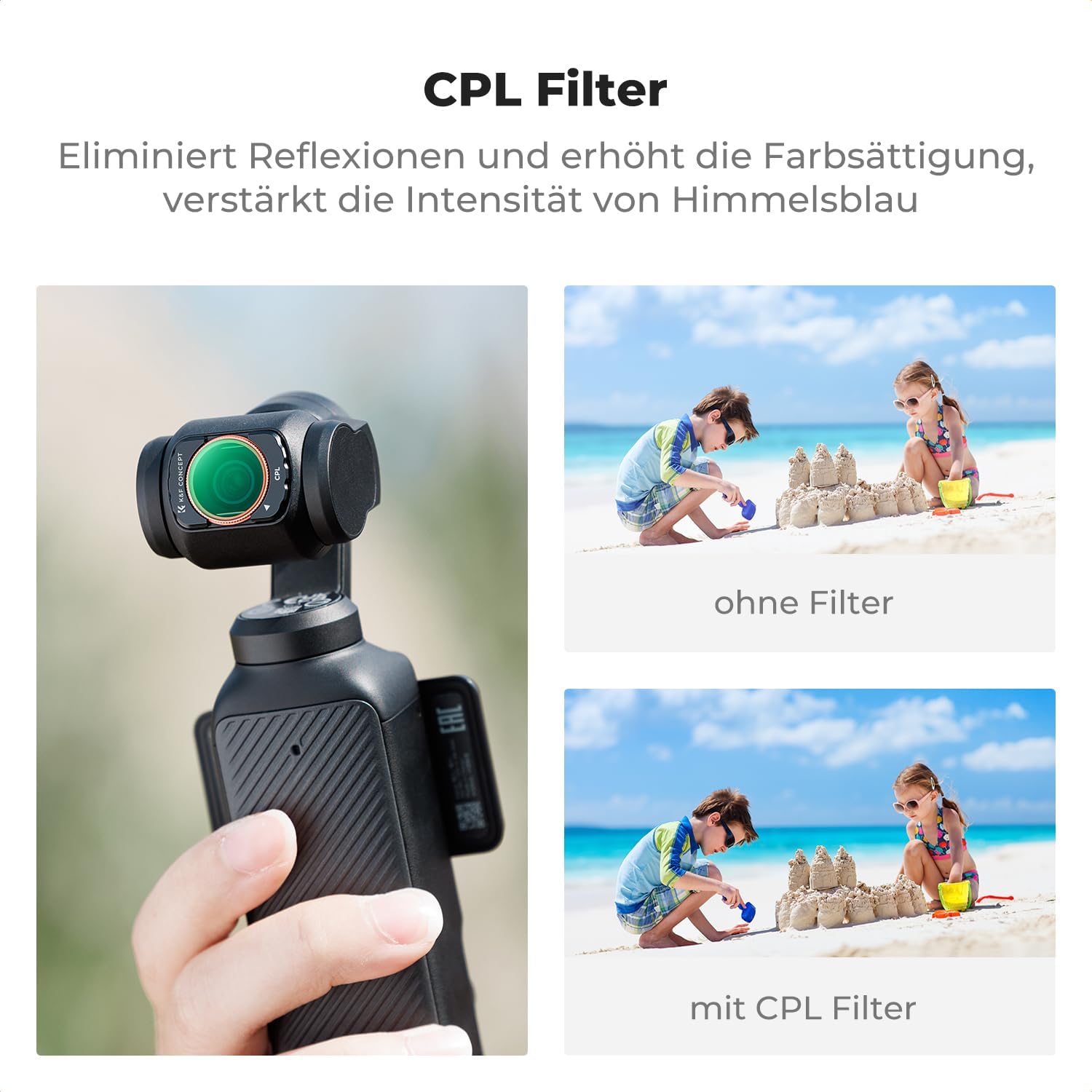 Detalle de K&F CONCEPT FSD01 magnetisches Filter Set für Osmo Pocket 3/4 – 4er-Filter mit Weitwinkel, CPL, ND2-32 und Black Mist 1/4