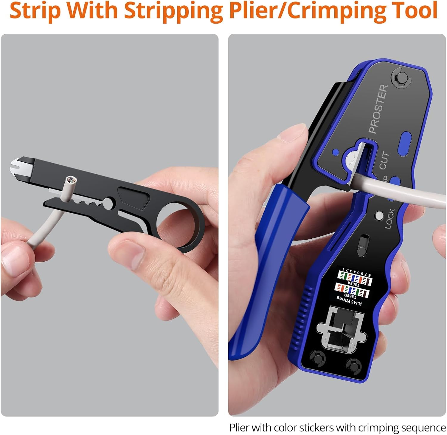 Detalle de Proster RJ45 Pass-Through Crimping Tool Kit with 50 Cat6 Plugs