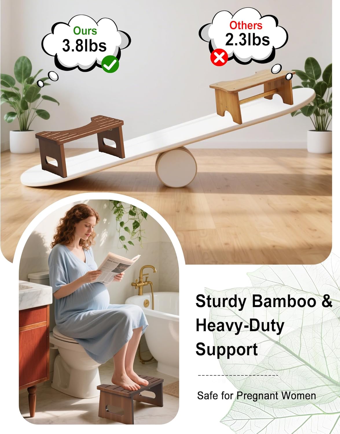 Thumbnail 2 de Toilettenhocker Holz – Klappbarer WC-Hocker für Erwachsene, Braun (Bambus)