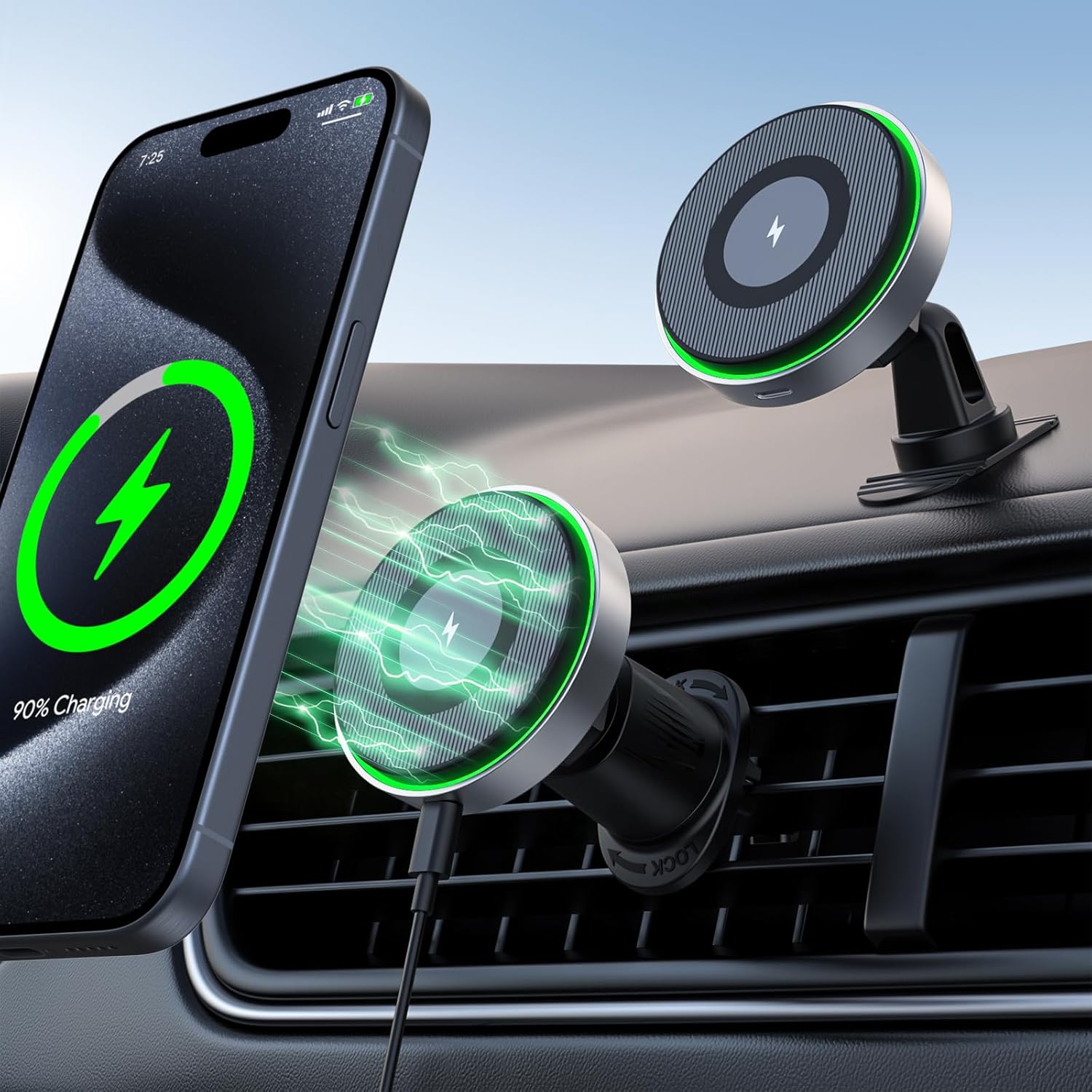 Detalle de Hinyx Mag-Safe Handyhalterung fürs Auto mit Ladefunktion – magnetische Autohalterung mit Qi-Laden