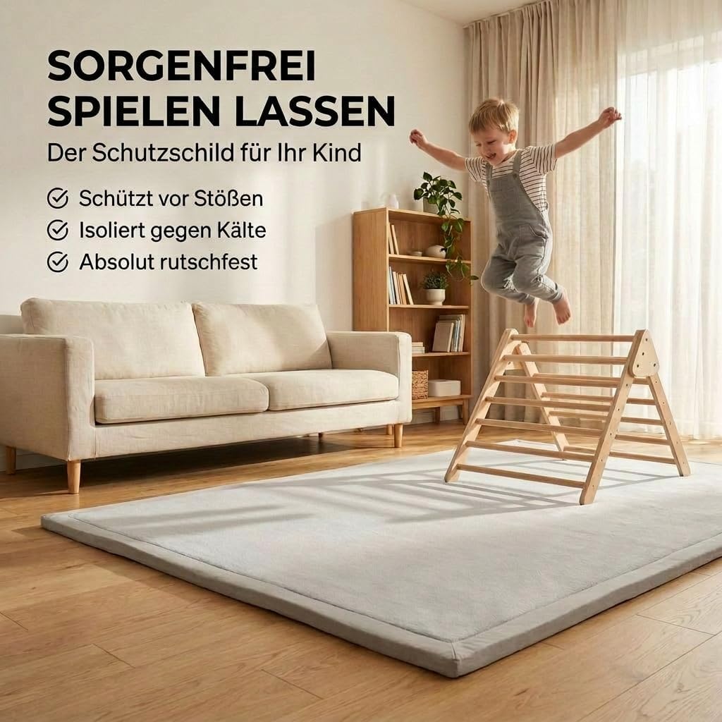 Detalle de BabybeFun Krabbelmatte Baby (150 x 150 cm) – 3 cm dicke, rutschfeste Schaumstoff-Spielmatte fürs Kinderzimmer