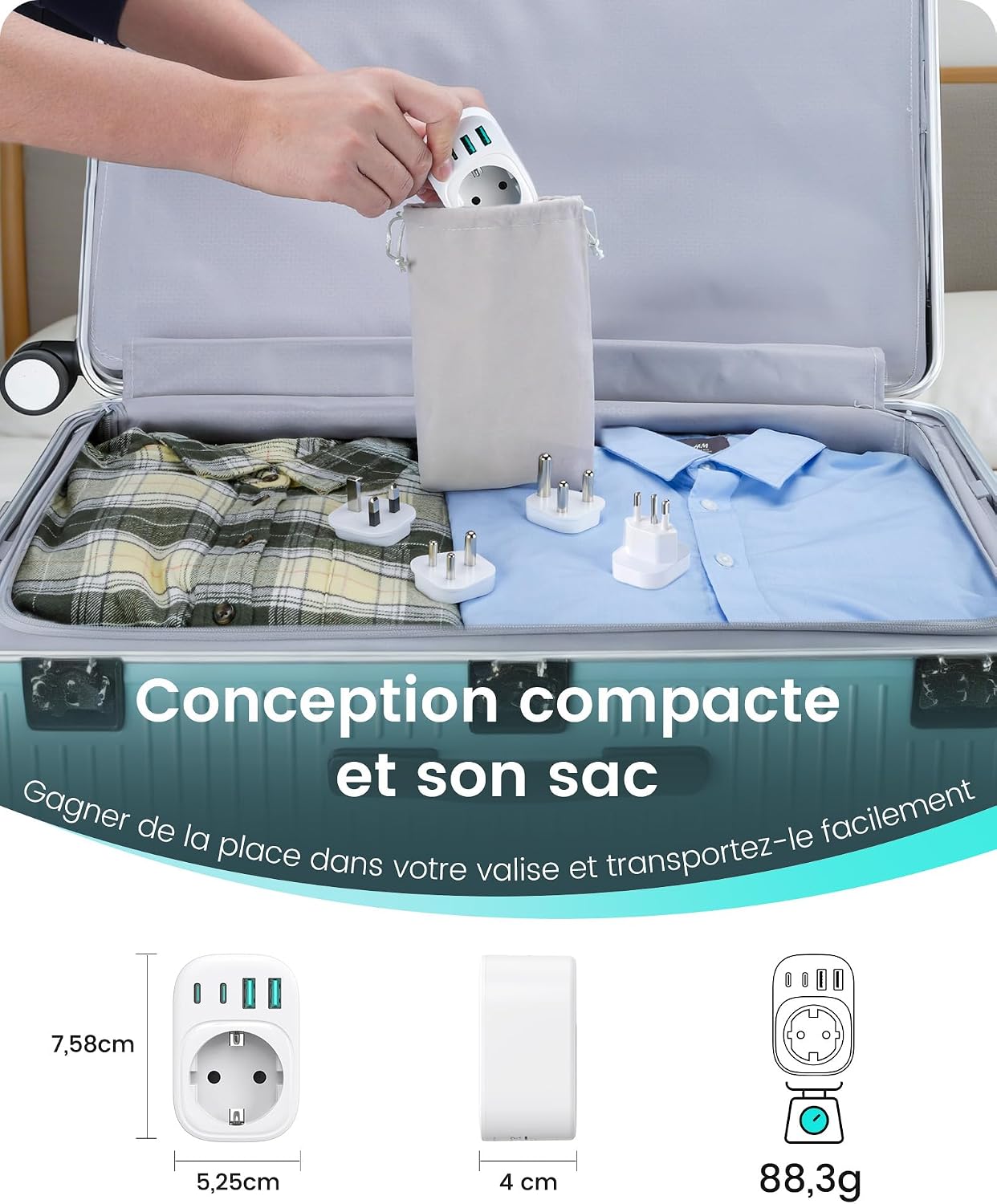 Thumbnail 6 de Adaptateur de Voyage Universel LENCENT Type D/G/M/N – USB-C/USB-A, sans convertisseur