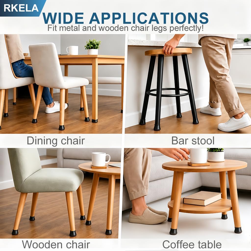 Thumbnail 6 de Chair Leg Floor Protectors, 16 Pcs Extra Small Black Silicone Caps with Wrapped Felt for Hardwood Floors