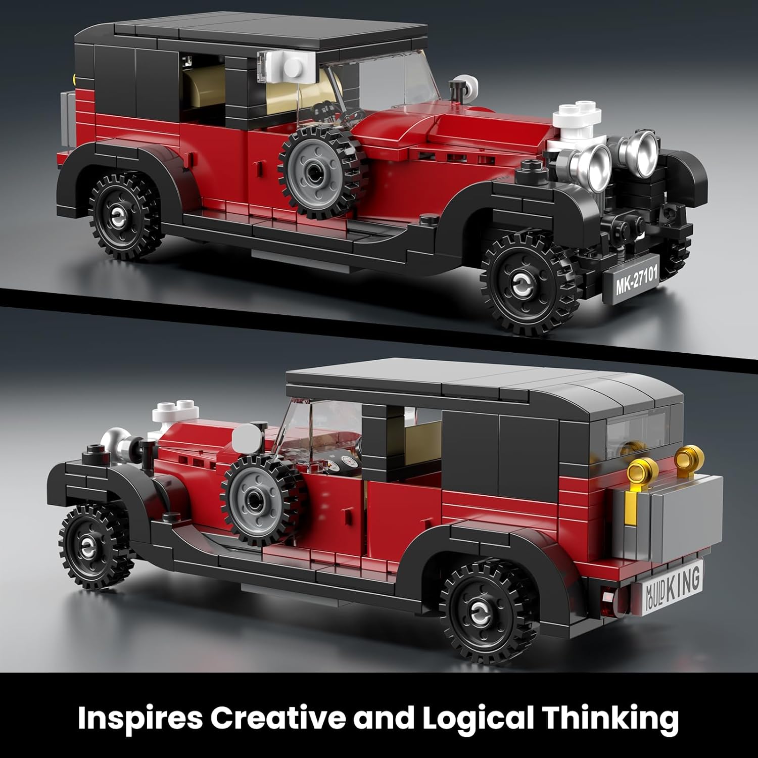 Thumbnail 2 de Mould King 27101 Technik Speed Champion Luxus Oldtimer – 319-teiliger Supersportwagen-Bausteinbausatz mit Acryl-Vitrine