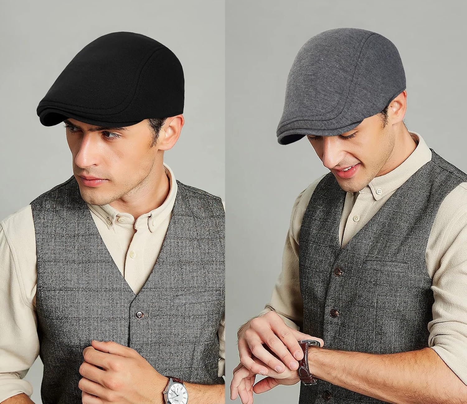 Detalle de Malaxlx 2 Pcs Newsboy Flat Cap Beret Hat Set for Men and Women