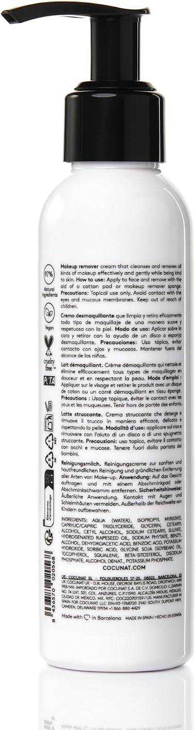 Detalle de COCUNAT Total Cleansing Milk – Latte detergente 125 ml, rimuove trucco anche waterproof