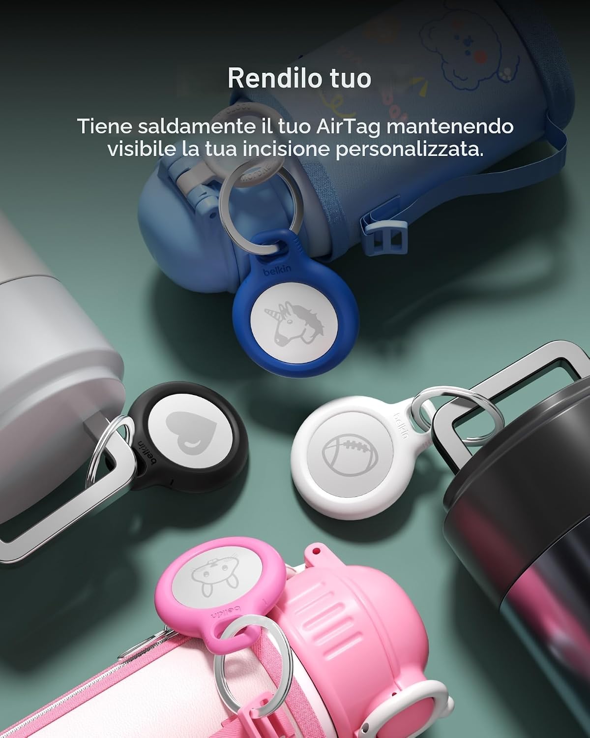 Thumbnail 6 de Belkin portachiavi per Apple AirTag (2 pezzi) con custodia e anello porta AirTag, nero e bianco