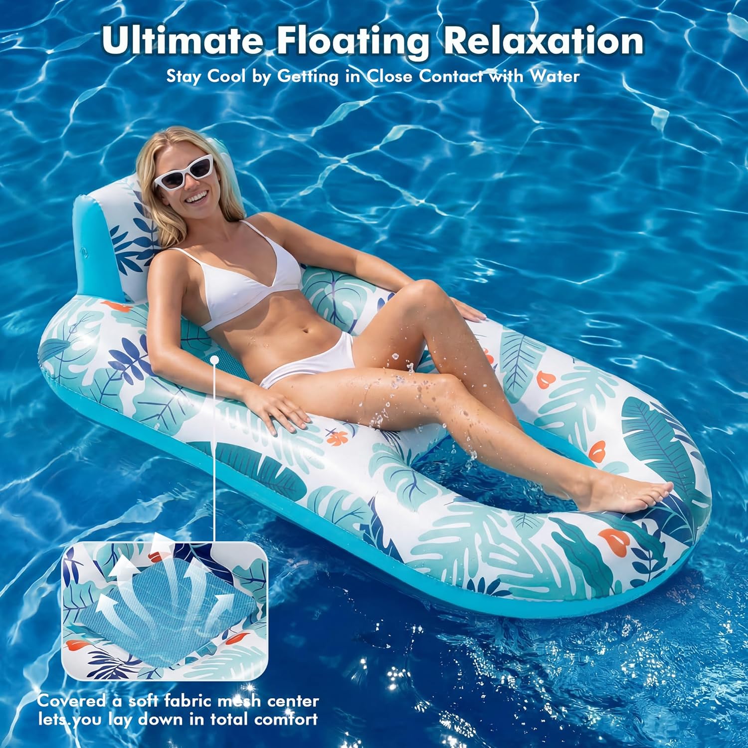 Thumbnail 4 de 2-Pack Adult Pool Float Loungers with Cup Holders, Backrest & Footrest (Pink/Blue)