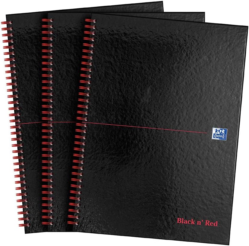 Black n' Red Oxford A4 Notebook (Pack of 3) – Glossy hardback, wirebound ruled pages