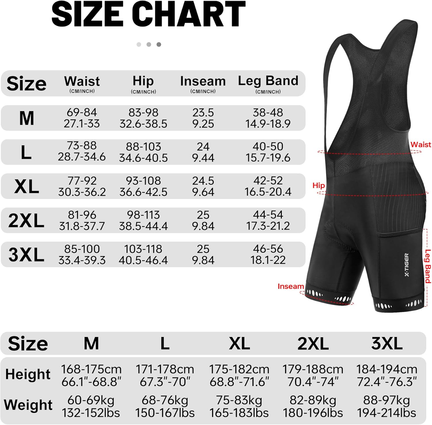 Thumbnail 6 de X-TIGER Salopette MTB uomo con fondello in gel 5D, 3 tasche e inserti riflettenti