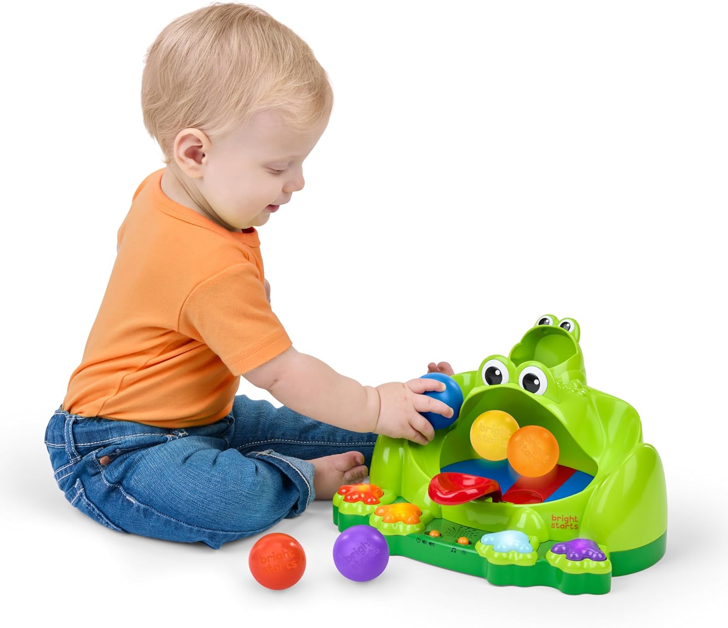 Detalle de Bright Starts Balle Grenouille Poppin' Ball – Jouet de Lancement et Rebond pour les tout-petits (6 mois et +)