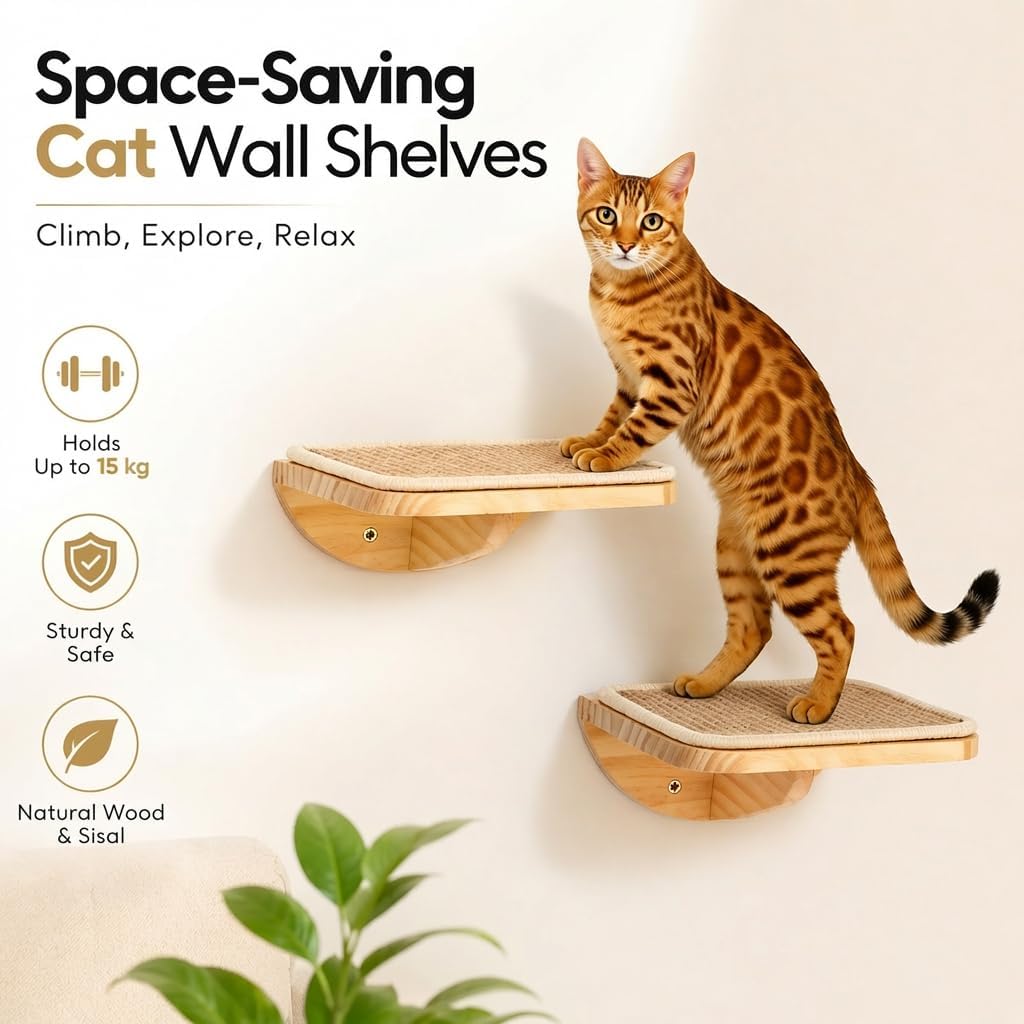 Detalle 2 de PELUOMOZ YM467-SET YELLOW-J-1 kattenwandset met houten planken en geel sisal
