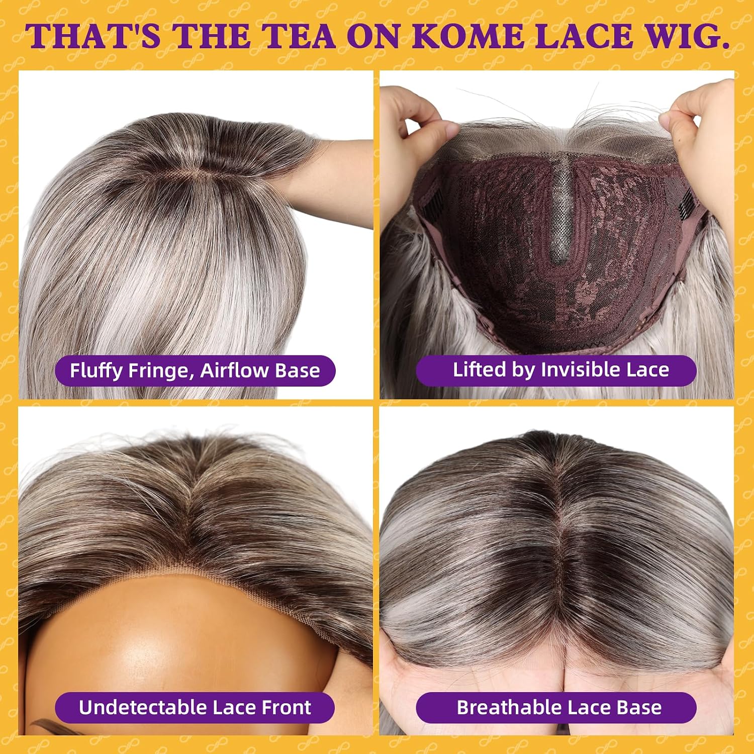 Detalle 2 de KOME Silver Platinum Blonde 28-Inch Synthetic Lace Front Wig with Bangs