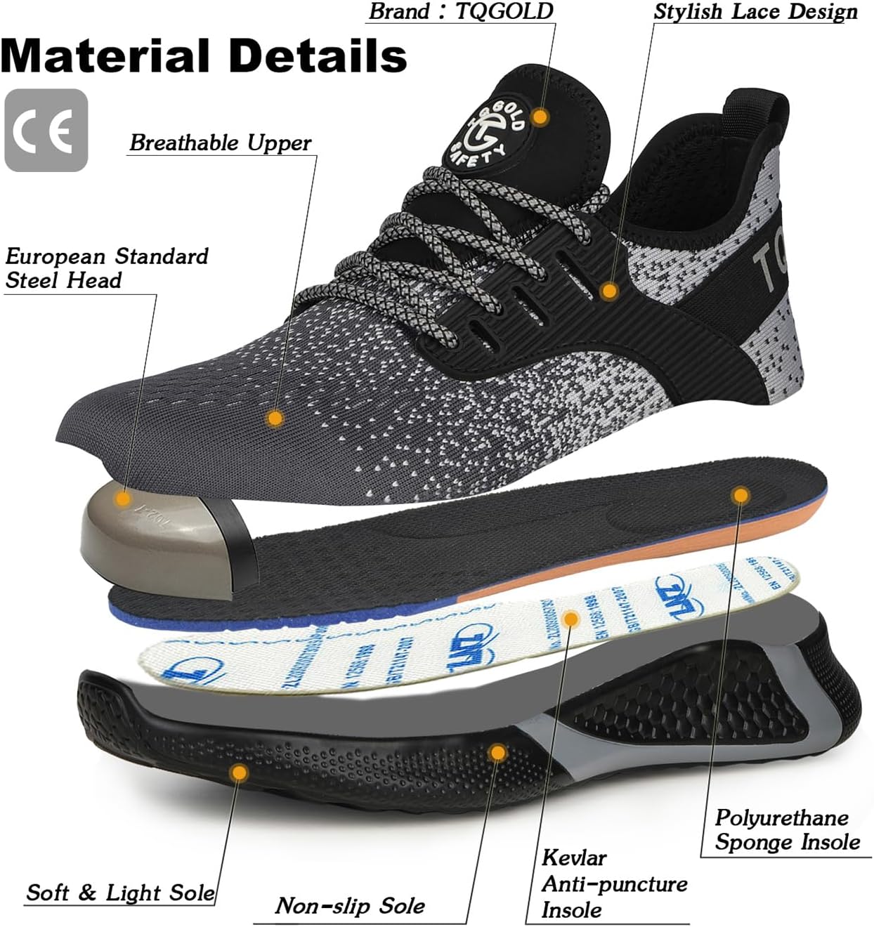 Detalle de TQGOLD Scarpe Antinfortunistiche da Ginnastica Unisex: leggerezza, comfort e protezione