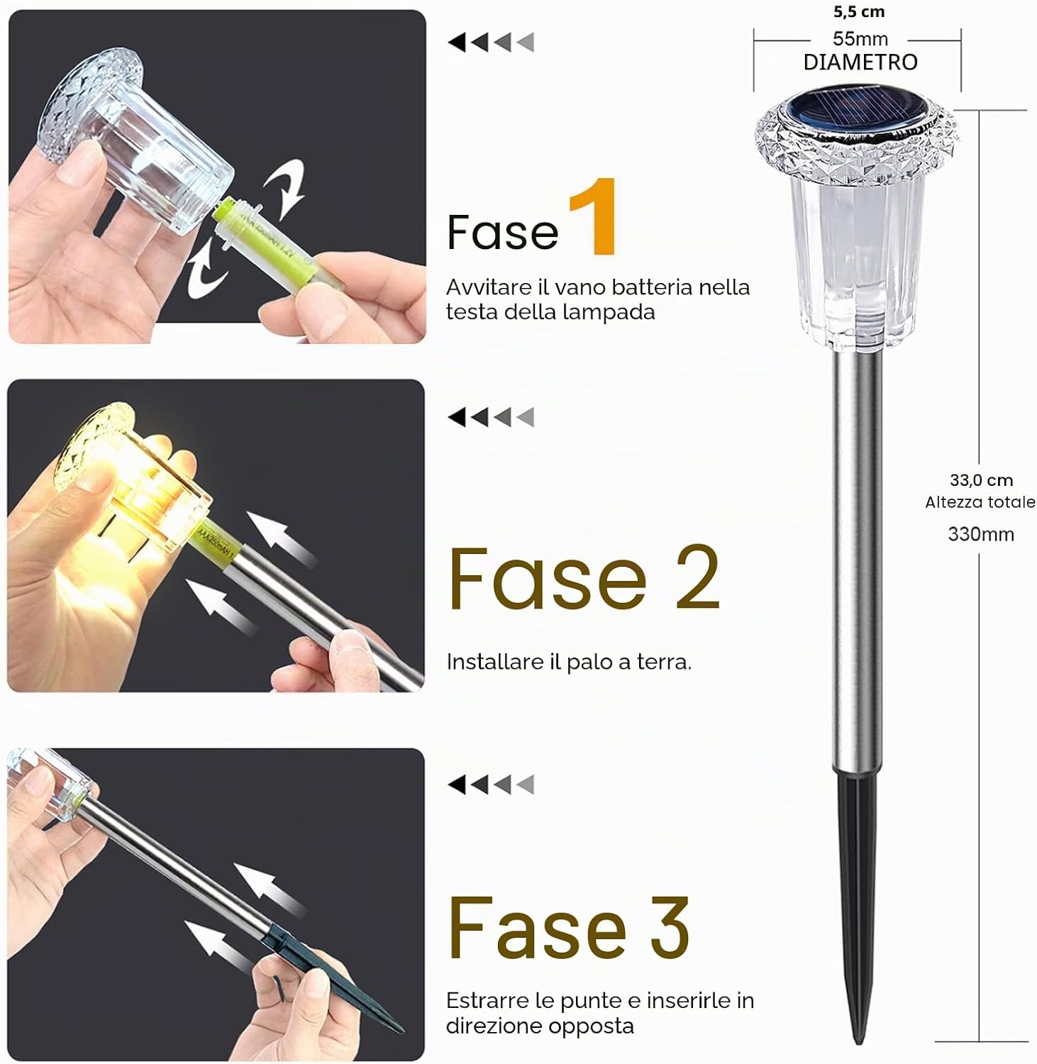 Detalle 2 de Aourow Lampade Solari da Giardino per Esterni (6 pezzi) con luce calda, accensione automatica e IP65