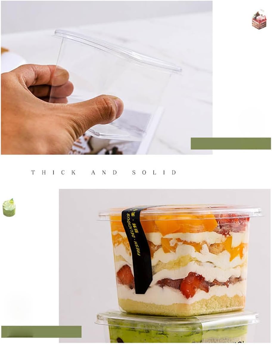 Detalle de P PIPITA 50-Pack 12 oz Square Dessert Cups with Lids and Sporks