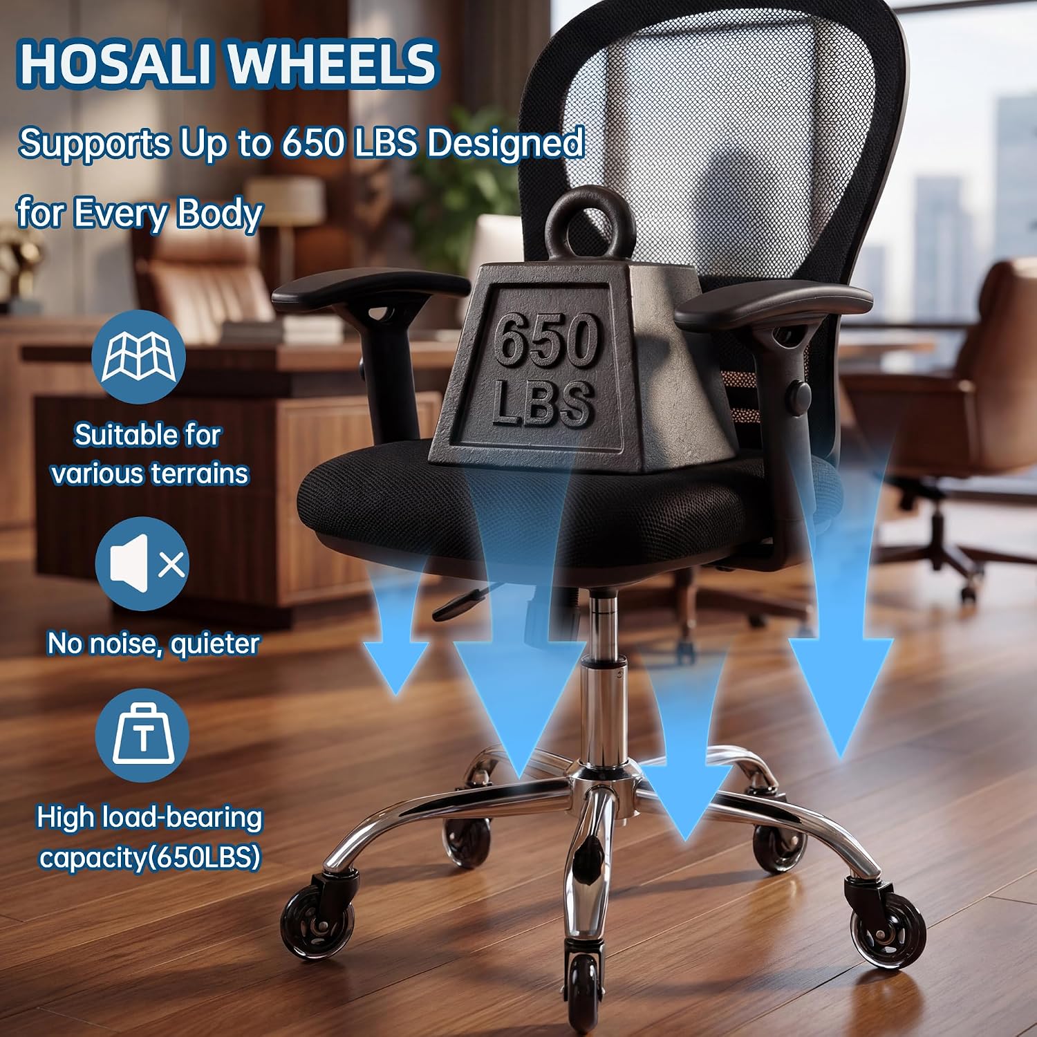 Thumbnail 6 de HOSALI 3C11 Office Chair Wheels, 3-Inch Polyurethane Casters, Set of 5