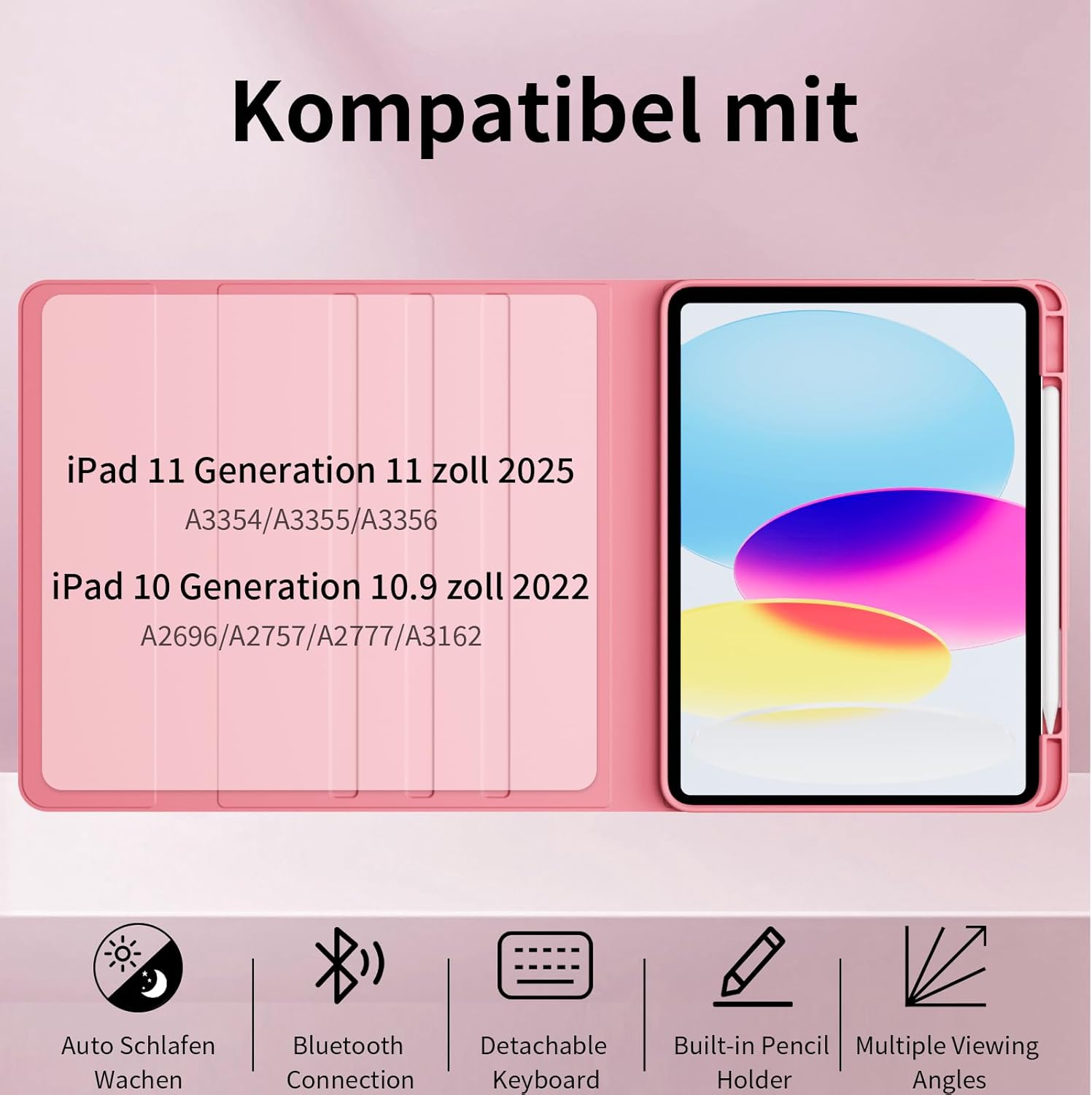 Thumbnail 1 de GKABXY Hülle mit Tastatur für iPad A16 11. Gen. & iPad 10. Gen (11/10,9 Zoll) – 7 Farben Beleuchtet, Stifthalter