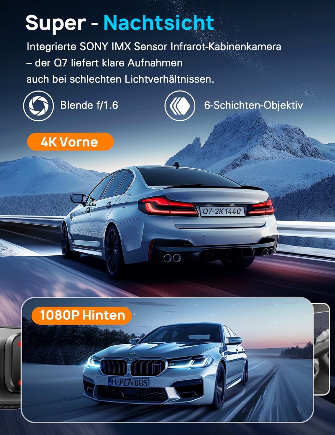 Thumbnail 5 de Navycrest Dashcam 4K vorne + 1080P hinten, Dualkamera