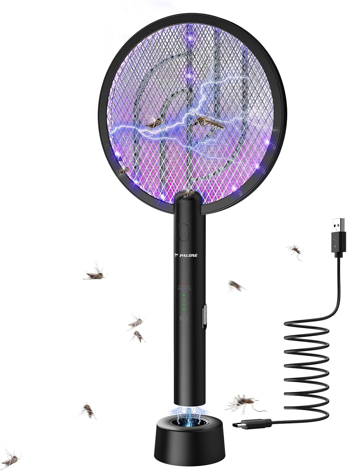 Detalle de PALONE Racchetta Zanzare Elettrica 4000V USB Ricaricabile 2-In-1 | LED UV 365 nm e Maglia a 3 Strati