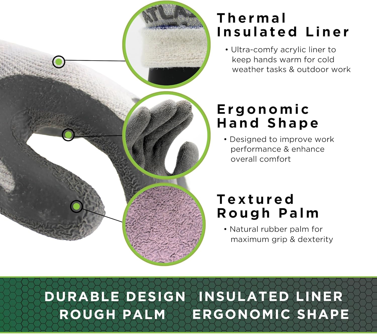 Detalle 2 de SHOWA Atlas 451 Unisex-Adult Insulated Latex Palm Work Gloves