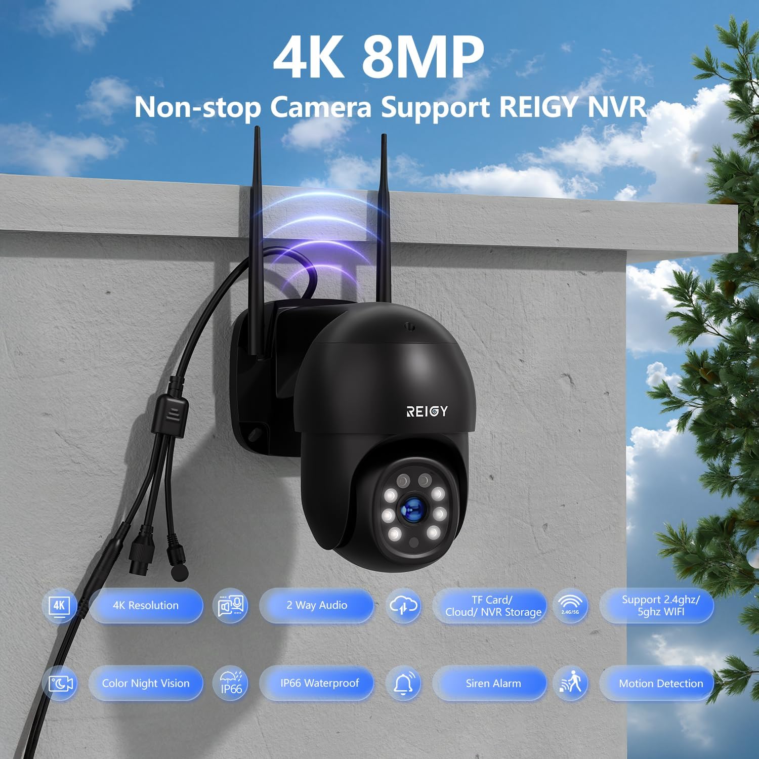 Thumbnail 1 de REIGY REIGY 8MP Telecamera PT WiFi esterna 360° con visione notturna a colori e allarme app