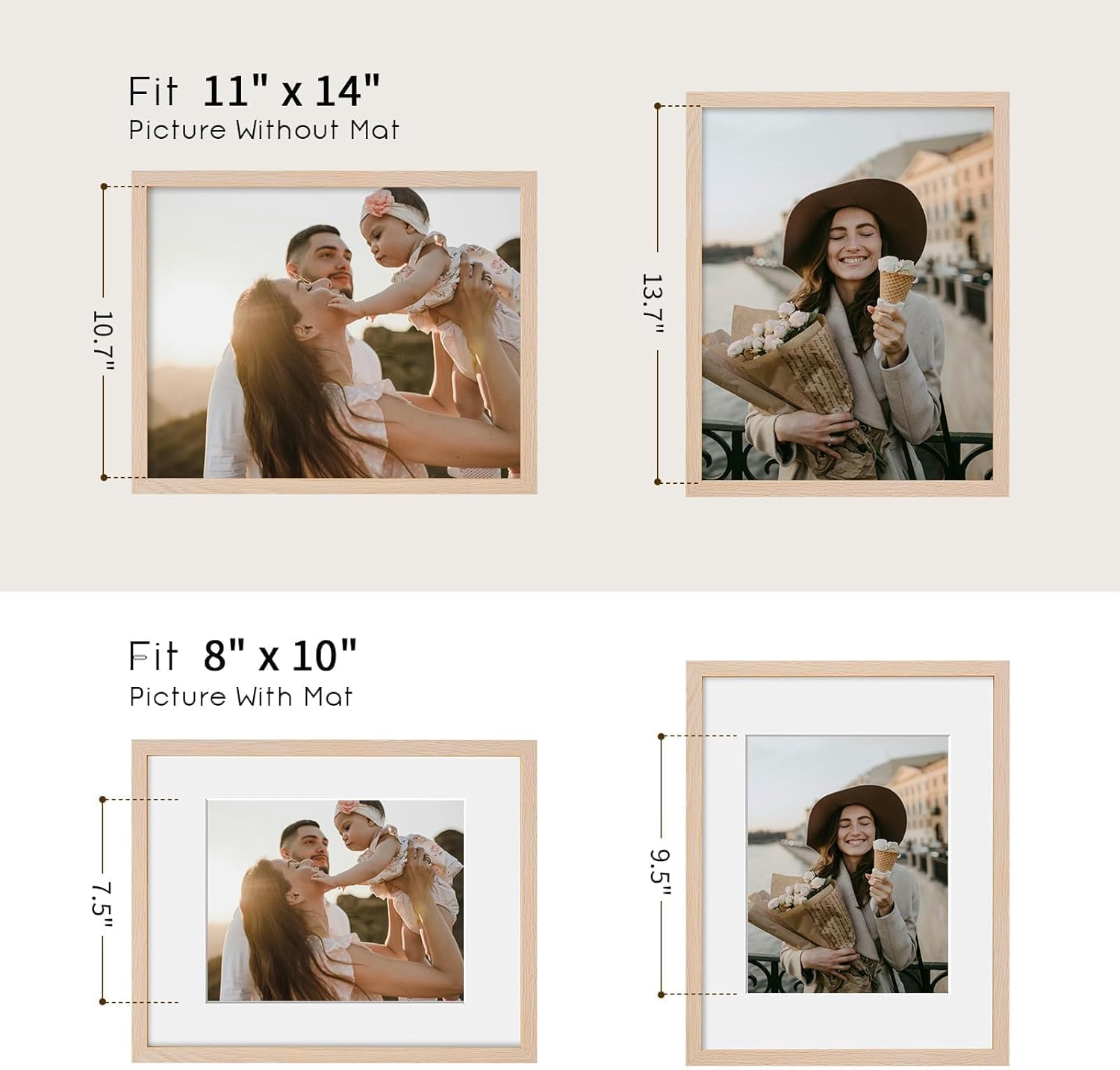 Detalle de puthiac 11x14 Solid Oak Wood Picture Frame (Plexi Front), Fits 8x10 with Mat or 11x14 Without Mat