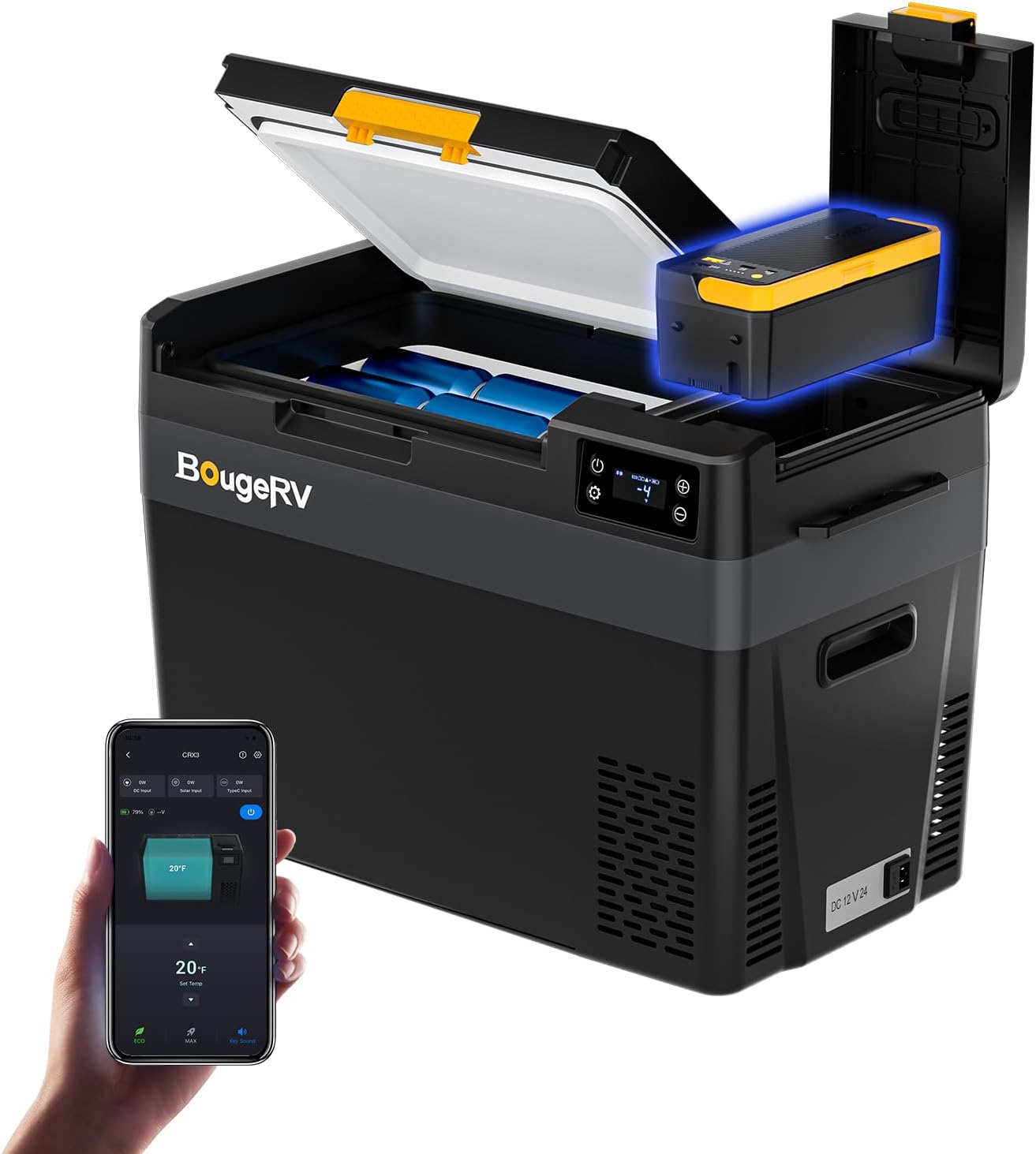 Detalle de BougeRV CRX3 Kompressor Kühlbox 28L mit Akku 240Wh – mobile Kühlung fürs Auto, Camping und Outdoor