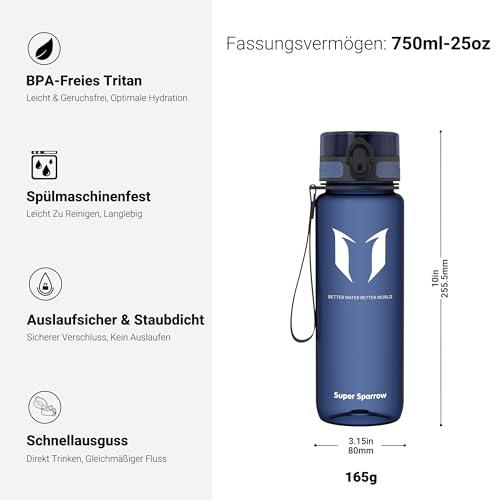 Detalle de Super Sparrow Trinkflasche Tritan 750ml – BPA-frei, langlebig und sicher für Sport & Outdoor