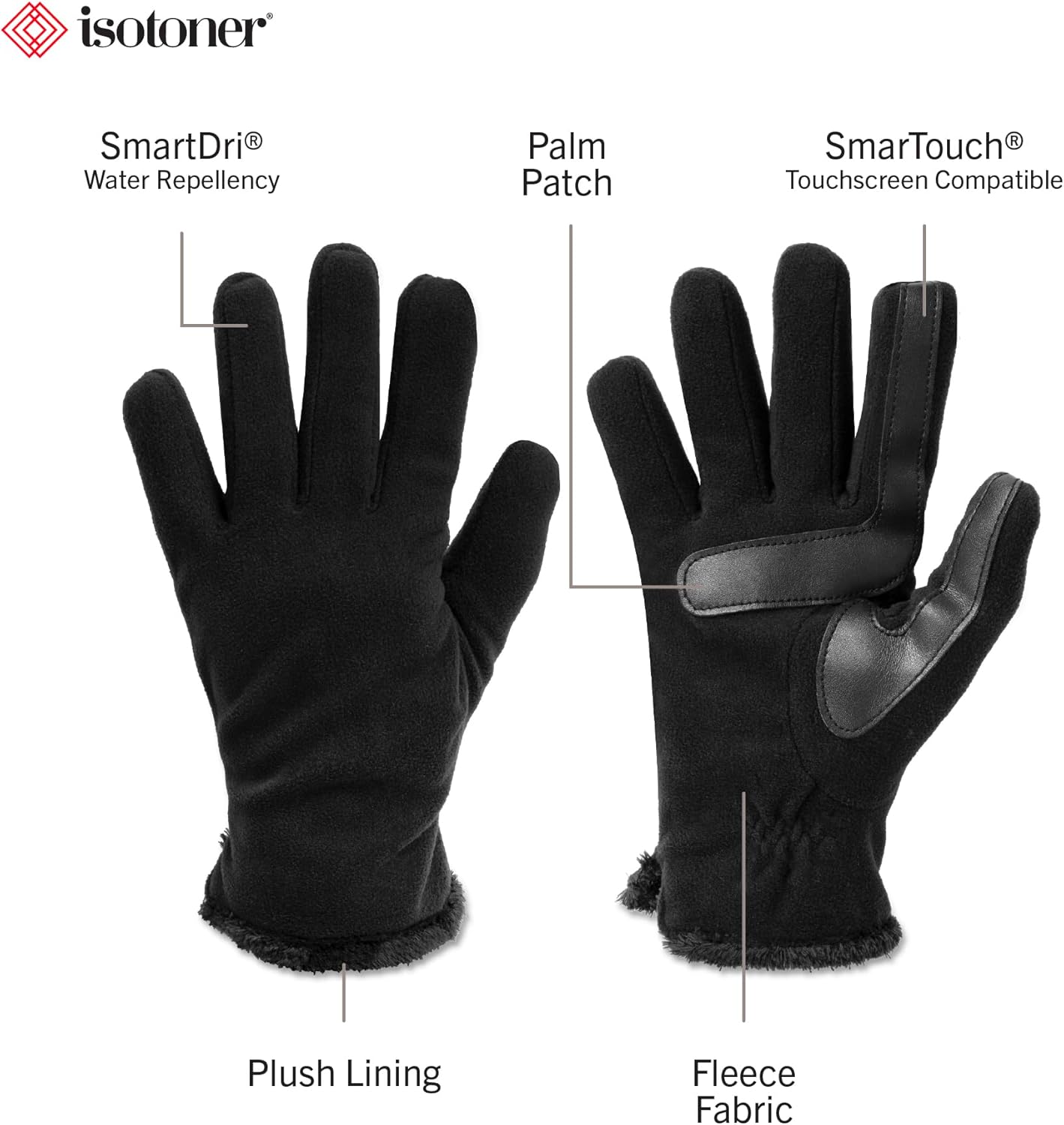 Thumbnail 1 de Isotoner Women's Stretch Fleece Gloves with Microluxe Lining and SmarTouch