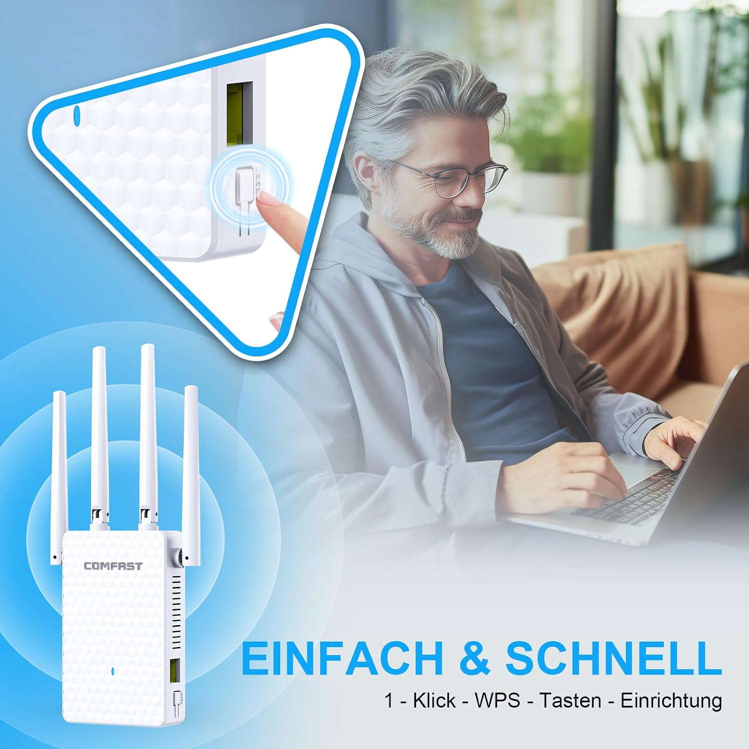 Thumbnail 5 de COMFAST WLAN-Verstärker: 1200 Mbit/s Dual‑Band Repeater/Router/AP mit 4 Antennen und MU‑MIMO