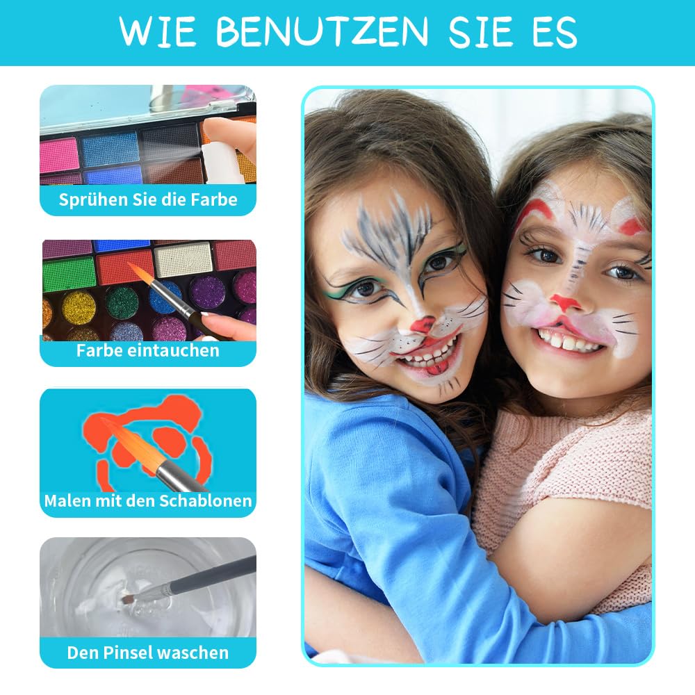 Thumbnail 3 de Kebuye Kinder Gesichts Farben Kinderschminke-Set mit 42 Farben (Body & Face Paint)