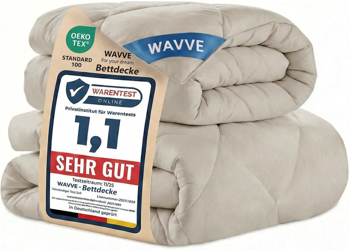 Detalle de WAVVE Bettdecke 135x200 4 Jahreszeiten, 2-teilig (Sommer 150 gsm + Winter 450 gsm) in Grau