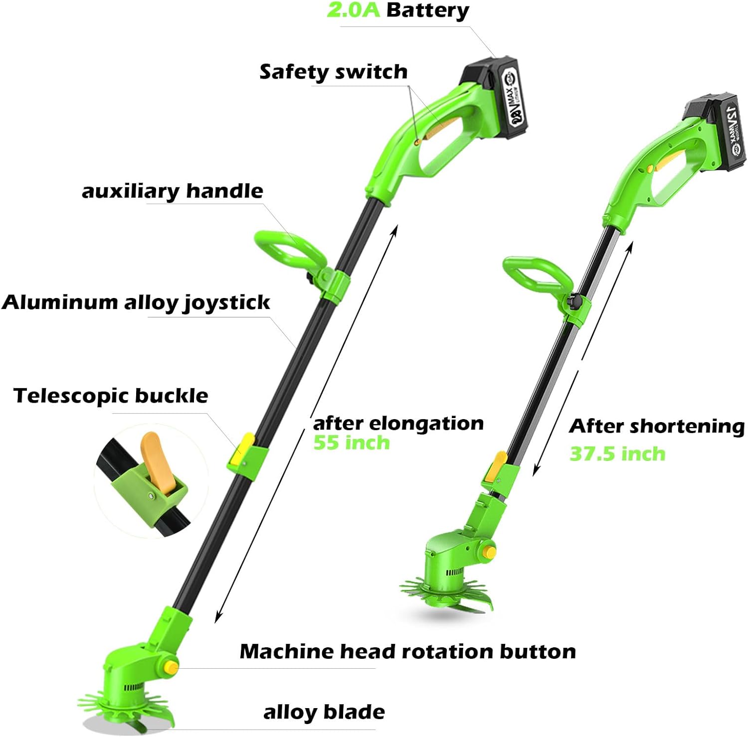 Thumbnail 6 de 21V Cordless Strimmer (3-in-1) with 2×2.5Ah Batteries & Fast Charger, 6 Plastic Blades, 2 Metal Blades and Circular Saw Blades