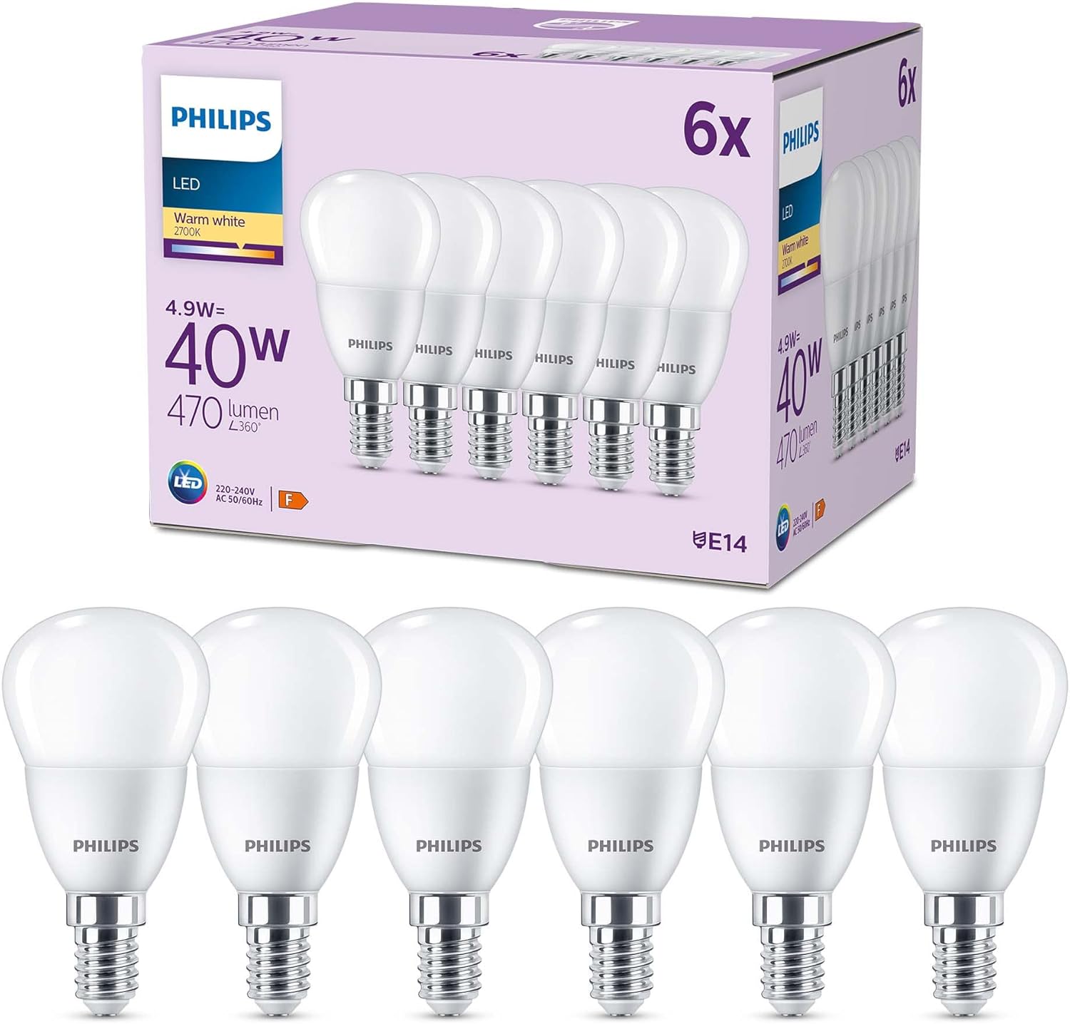 Thumbnail 4 de Philips LED E14 Candela – confezione da 6 lampadine, equivalente a 40 W, luce bianca calda 2700K
