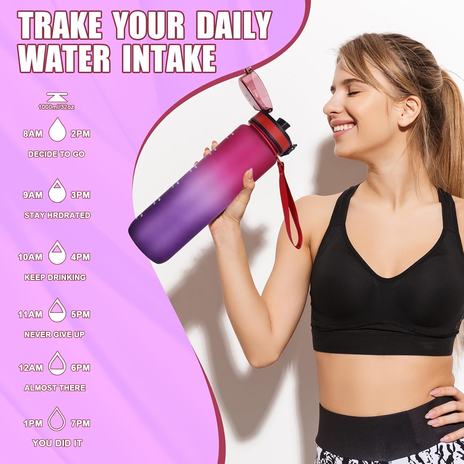 Thumbnail 4 de Gobravio Water Bottle 1L motivational bottle